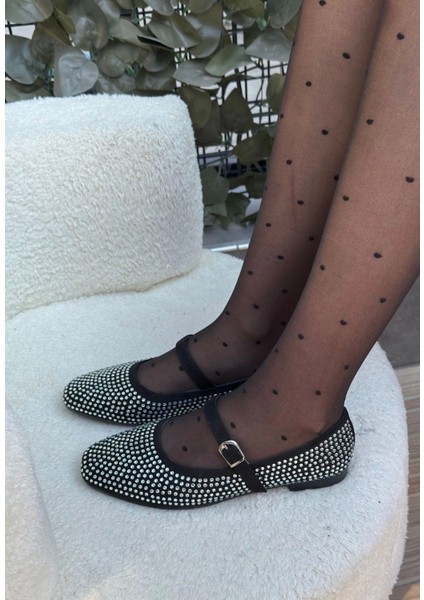 Elise Siyah Süet Gümüş Boncuk Işlemeli Babet Ayakkabı modelleri