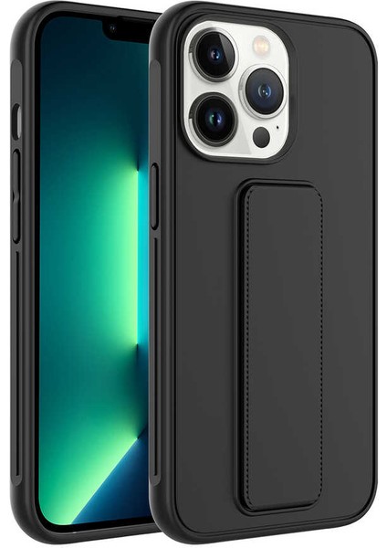 Apple iPhone 13 Pro Max Kılıf Qstand Kapak-Siyah