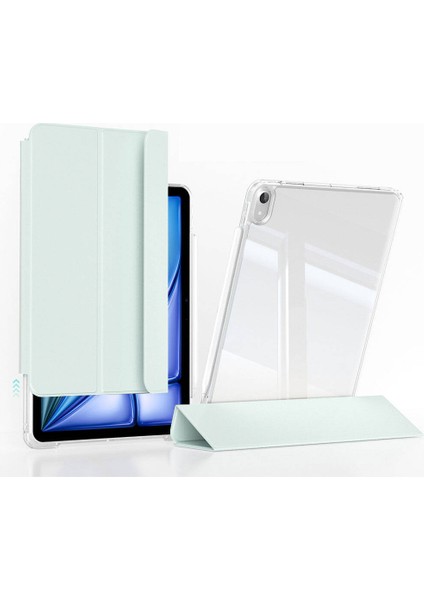 ​Apple iPad Air 11 2024 Kılıf Magnetik Ayrılabilen Airbagli Uyumlu Sliding Tablet Kılıfı-Açık Yeşil