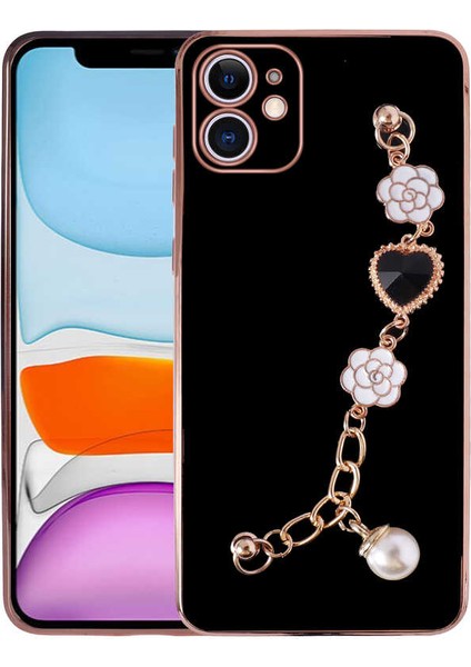 Apple iPhone 11 Uyumlu El Tutamaçlı Kamera Korumalı Taka Silikon Kapak-Siyah