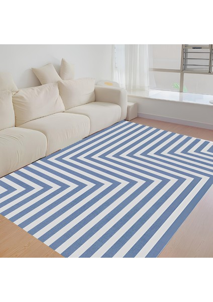 Dijital Baskı Premium Süngerli Kaymaz Taban Modern Salon Mutfak Koridor Halısı Mavi 4103