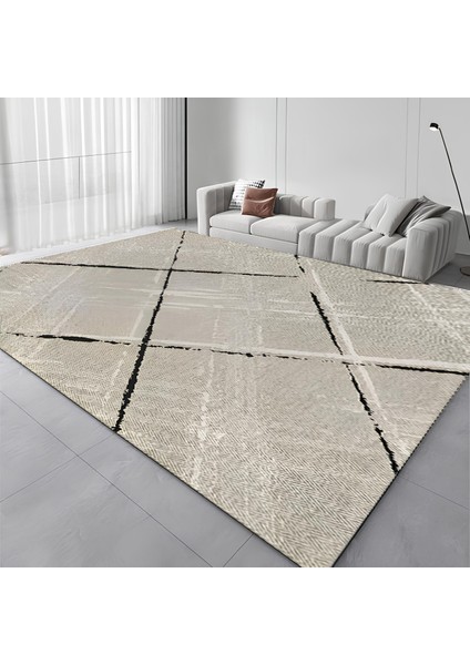 Dijital Baskı Premium Süngerli Kaymaz Taban Modern Salon Mutfak Koridor Halısı Vizon 4108