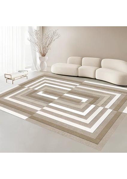 Dijital Baskı Premium Süngerli Kaymaz Taban Modern Salon Mutfak Koridor Halısı Vizon 4140