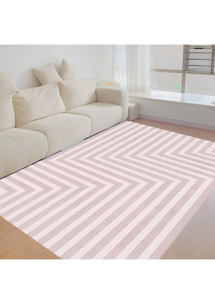 Dijital Baskı Premium Süngerli Kaymaz Taban Modern Salon Mutfak Koridor Halısı Pembe 4103