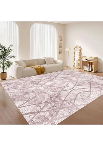 Dijital Baskı Premium Süngerli Kaymaz Taban Modern Salon Mutfak Koridor Halısı Pembe 4104