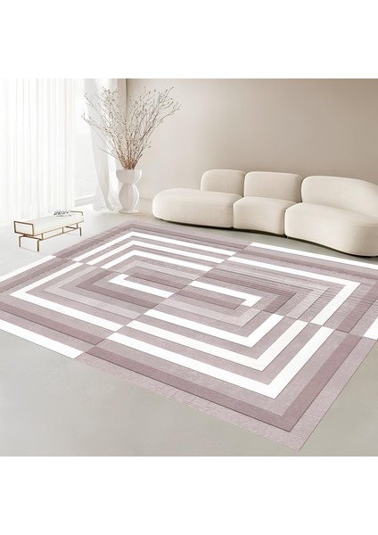 Dijital Baskı Premium Süngerli Kaymaz Taban Modern Salon Mutfak Koridor Halısı Pembe 4140