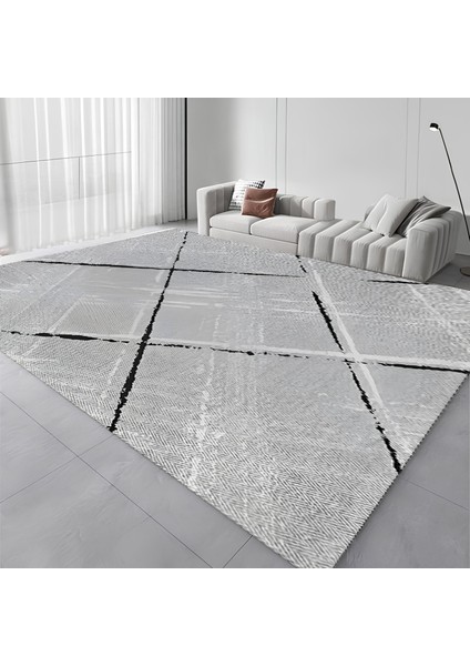 Dijital Baskı Premium Süngerli Kaymaz Taban Modern Salon Mutfak Koridor Halısı Gri 4108