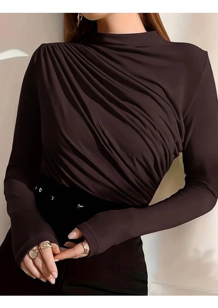 Kadın Dik Yaka Büzgülü Bluz