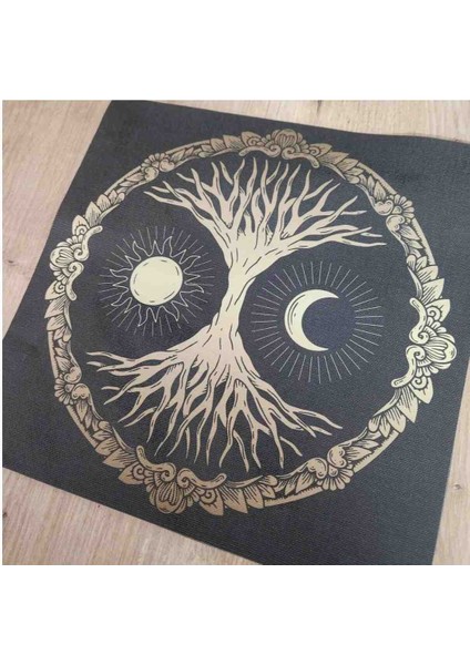 Sun And Moon & Hayat Ağacı Tarot Sunak Bezi / Tarot Örtüsü 75 x 75 cm