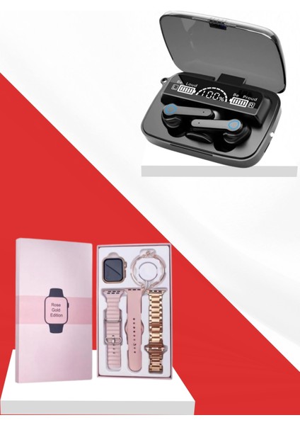 Dijital Göstergeli Powerbank Bluetooth Kulaklık ve Yeni Nesil Amoled Ekran Akıllı Saat