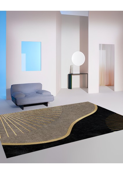 Dijital Baskı Premium Süngerli Kaymaz Taban Modern Salon Mutfak Koridor Halısı Vizon 4101