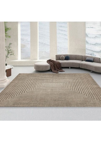 Dijital Baskı Premium Süngerli Kaymaz Taban Modern Salon Mutfak Koridor Halısı Vizon 4107