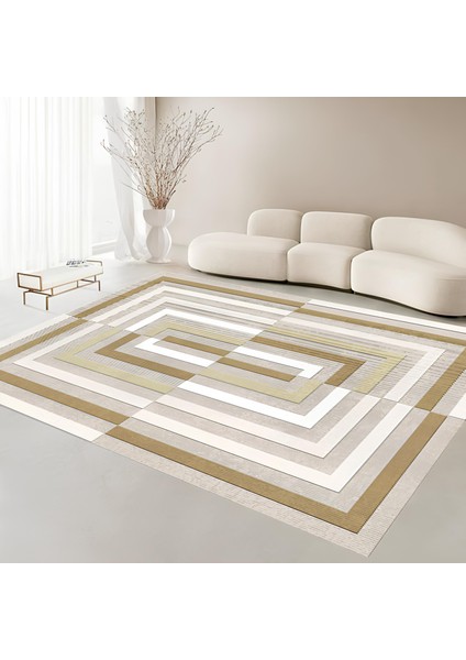Dijital Baskı Premium Süngerli Kaymaz Taban Modern Salon Mutfak Koridor Halısı Gold 4140