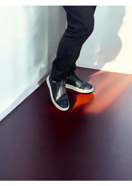Lüks Deri Erkek Sneaker, Lacivert indirimleri