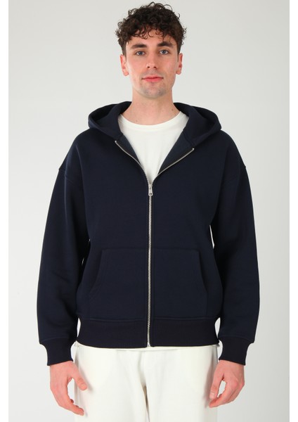 Basic Erkek Oversize Fit Kapüşonlu ve Fermuarlı Üst