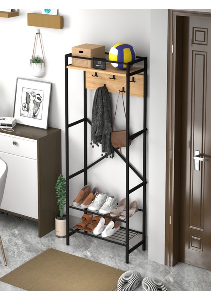 Ludlow 3 Raflı Metal Askılı Raflı Portmanto Ayakkabılık Vestiyer LU16-SM