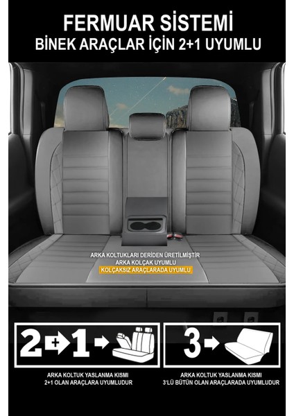 Nissan Atleon Uyumlu 5 Koltuk Tam Set Deri Oto Koltuk Kılıfı Terletme Yapmaz Gri