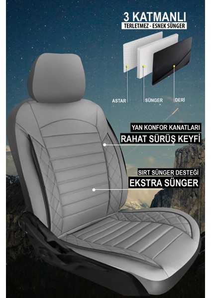 Nissan Atleon Uyumlu 5 Koltuk Tam Set Deri Oto Koltuk Kılıfı Terletme Yapmaz Gri