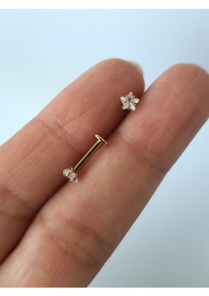 Yıldız Taşlı Tragus Helix Piercing Çelik Gold Rengi 8 mm fiyatları