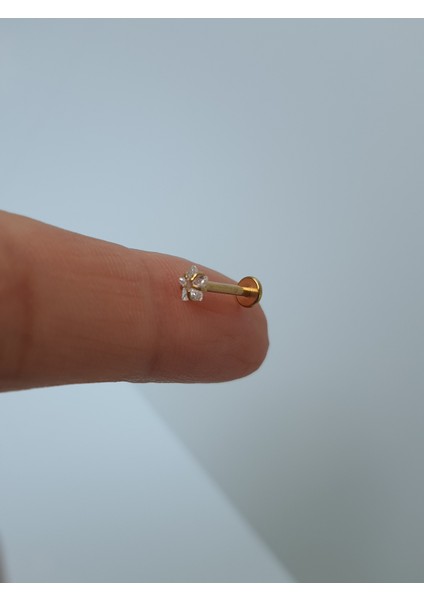Yıldız Taşlı Tragus Helix Piercing Çelik Gold Rengi 8 mm modelleri
