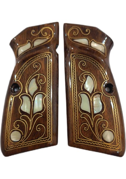 14 Lü Browning Hp Işlemeli Ahşap Kabze Aksesuarı