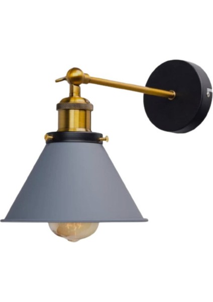 Mylights Retro Rustik Gri Başlıklı Mafsalı Aplik Hareketli Konik Aplik 18CM En