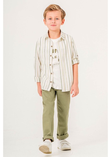 Pantolonlu & Tişörtlü Uzun Kol 3 Parça Erkek Çocuk Gömlekli Takım fırsatları