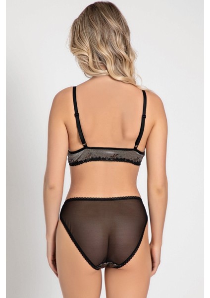 Kadın Balensiz Desteksiz Dolgusuz Dantelli Bralet Sütyen ve Slip Takım
