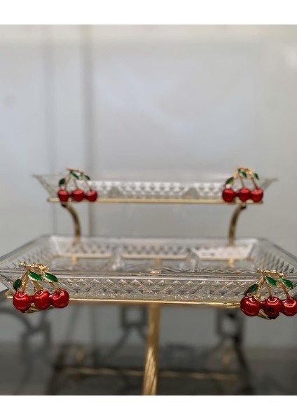 Tasarım Kirazli Iki Katli Üç Bölmeli Cam Sunum