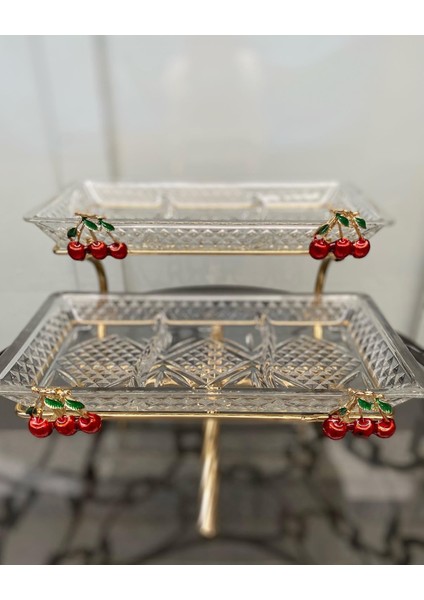Tasarım Kirazli Iki Katli Üç Bölmeli Cam Sunum fiyatları