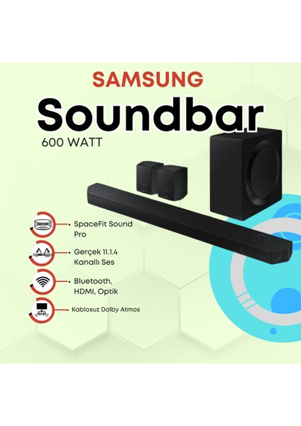 Premium Kablosuz Dolby Atmos Gerçek 11.1.4 Kanallı Ses Soundbar Spacefit Sound Pro Q-Symphony Ev Sinema Sistemi