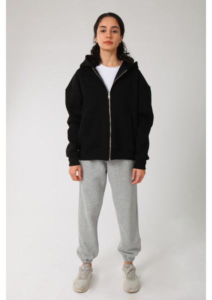 Basic Kadın Oversize Fit Kapüşonlu ve Fermuarlı Üst fırsatları
