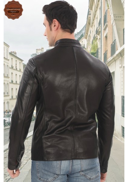 Erkek Kuzu Derisi Ceket Slim Fit Siyah Fermuarlı Deri Mont Tarz Şık ve Modern Tasarım