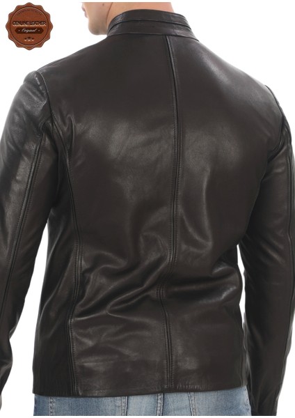 Erkek Kuzu Derisi Ceket Slim Fit Siyah Fermuarlı Deri Mont Tarz Şık ve Modern Tasarım