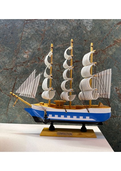 Ahşap Yelkenli Gemi Büyük Boy Confection Mavi