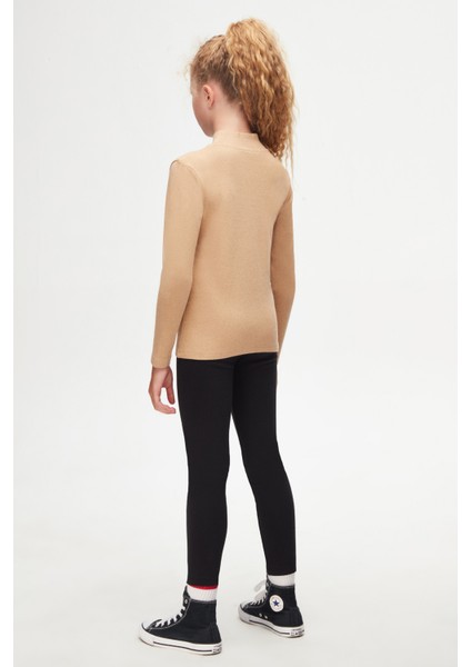 Sütlü Kahve Basic Kışlık Yarım Balıkçı Yaka Uzun Kollu Kız Çocuk Tişört fırsatları