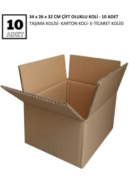 34X26X32 10 Adet Çift Oluklu Koli - Taşınma Kolisi - Paketleme Kolisi - Karton Koli