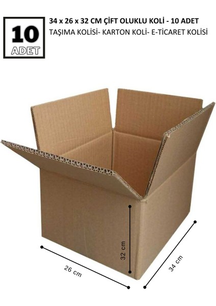 34X26X32 10 Adet Çift Oluklu Koli - Taşınma Kolisi - Paketleme Kolisi - Karton Koli