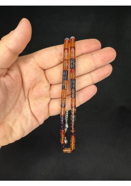 Sevgiliye Özel Hediye Gümüş Işlemeli Ateş Kehribar Tesbih Sarı Siyah Renkli Kesme Kesim 10,5mmx5,5mm H-1648. modelleri