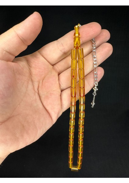 Sevgiliye Özel Hediye Ateş Kehribar Tesbih Sarı Renkli Kesme Kesim 10,5mmx6,5mm H-1659.