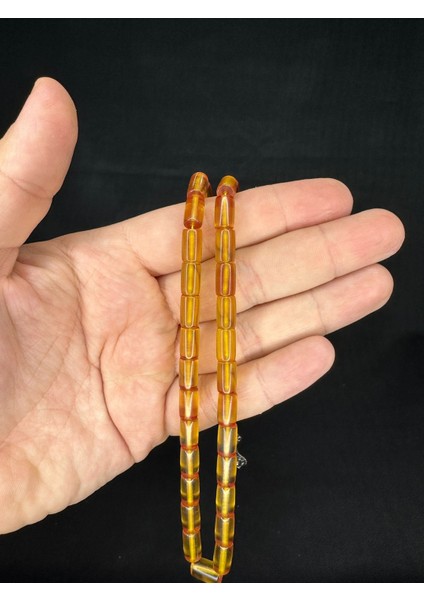 Sevgiliye Özel Hediye Ateş Kehribar Tesbih Sarı Renkli Kesme Kesim 10,5mmx6,5mm H-1659.
