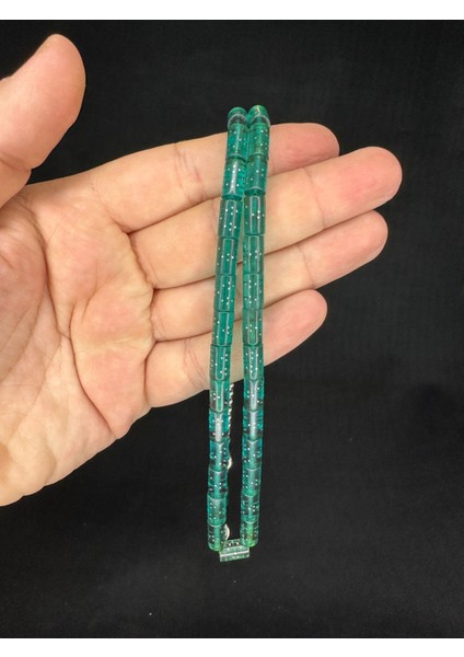 Sevgiliye Özel Hediye Gümüş Işlemeli Ateş Kehribar Tesbih Açık Yeşil Renkli Kesme Kesim 10,5mmx5,5mm H-1646.