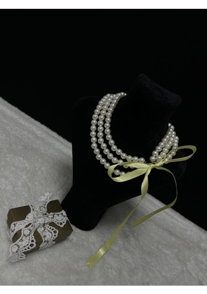 Özel Tasarım Şık Kurdele Detaylı 3 Sıralı Luxury Tasarım Kadın Kraliyet Inci Gerdanlık fiyatları