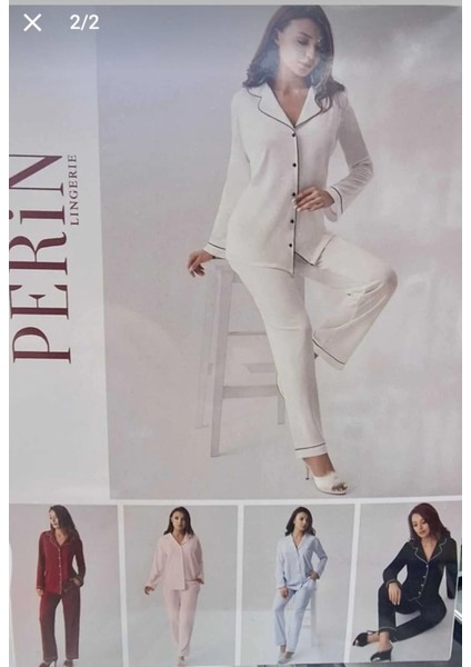Perin Kadın Lüx Kutulu Pamuklu Penye Biyeli Pijama Takımı