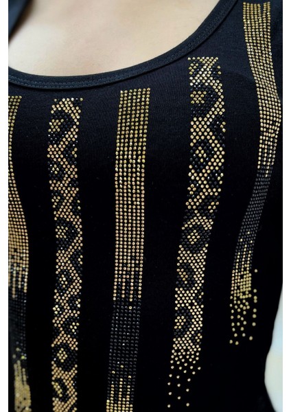 Dar Kesim / Slim Fit Leopar Taş Baskılı Siyah Pamuk Kadın Şık Atlet Kalın Askılı Kolsuz T-Shirt modelleri