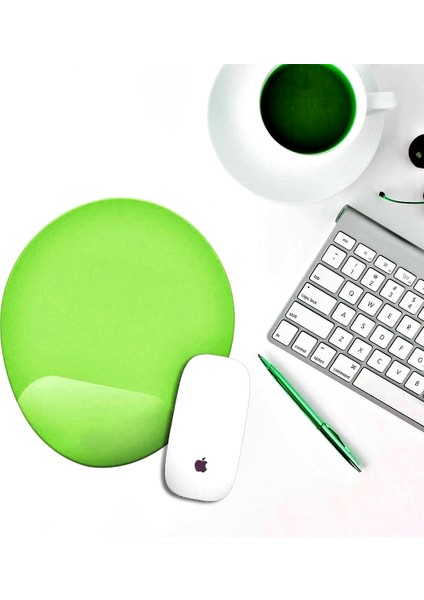 Bilek Destekli Mousepad - Kaymaz Mouse Ped - Fare Pedi - Oval Mouse Altlığı - Oval Mousepad - Fıstık Yeşili Mouseped