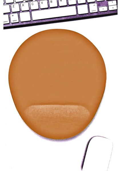 Bilek Destekli Mousepad - Kaymaz Mouse Ped - Fare Pedi - Oval Mouse Altlığı - Oval Mousepad - Kahve Mouseped