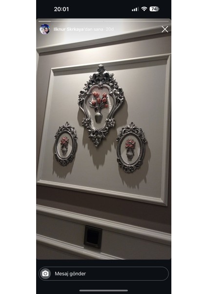 Pembe Çiçekli Gümüş Tablo 3lü Set fırsatları