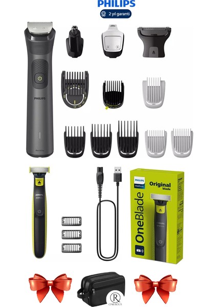 Islak-Kuru Çok Amaçlı Erkek Bakım Seti 7000 - Yüz, Saç ve Vücut+One Blade Sıfır Traş Makinesi