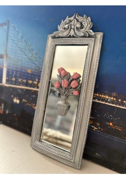 Ayna ve Cicek Detaylı Tablo 50 cm , Dekoratif Duvar Tablo